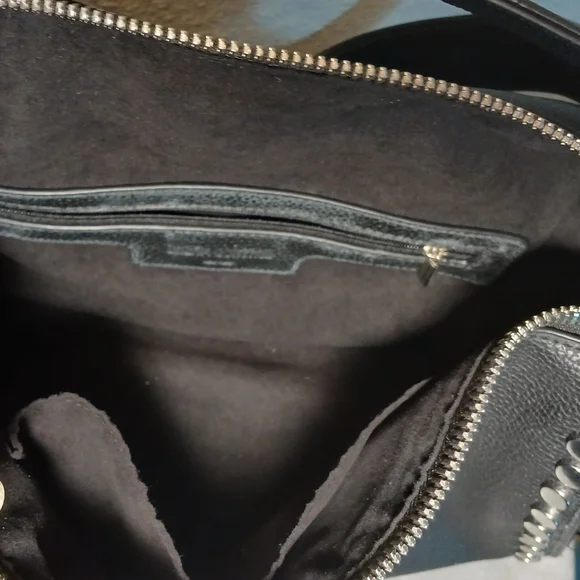 Pebbled Black Vegan Leather Studded Billet Biker Rocker Handbag Crossbody Bag - Picture 9 of 12